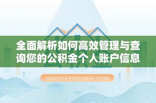 汝南全面解析如何高效管理与查询您的公积金个人账户信息
